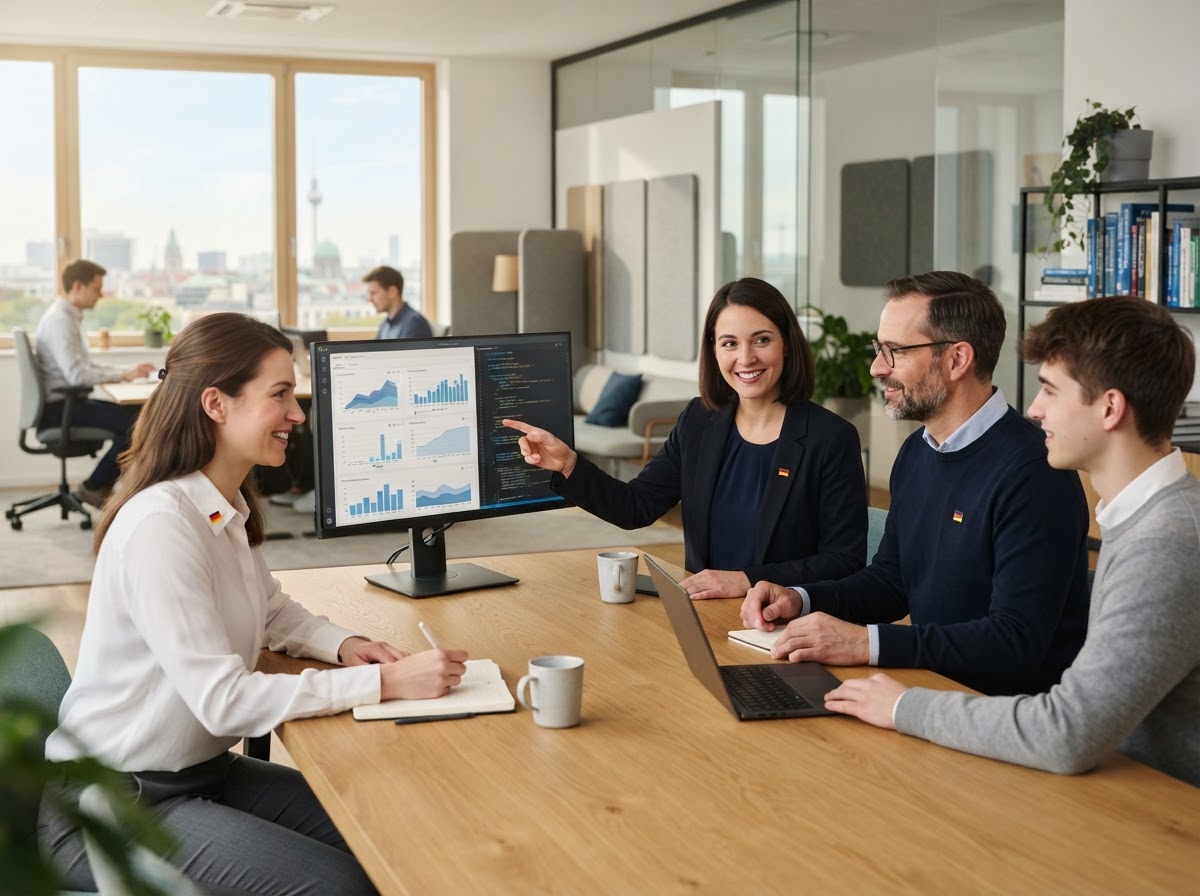 Forte AI team reviewing data analysis on screen